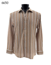 Bassiri Long Sleeve Button Down Casual Printed Men's Shirt - Chevron Brown #6650
