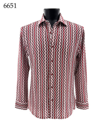 Bassiri Long Sleeve Button Down Casual Printed Men's Shirt - Chevron Red #6651