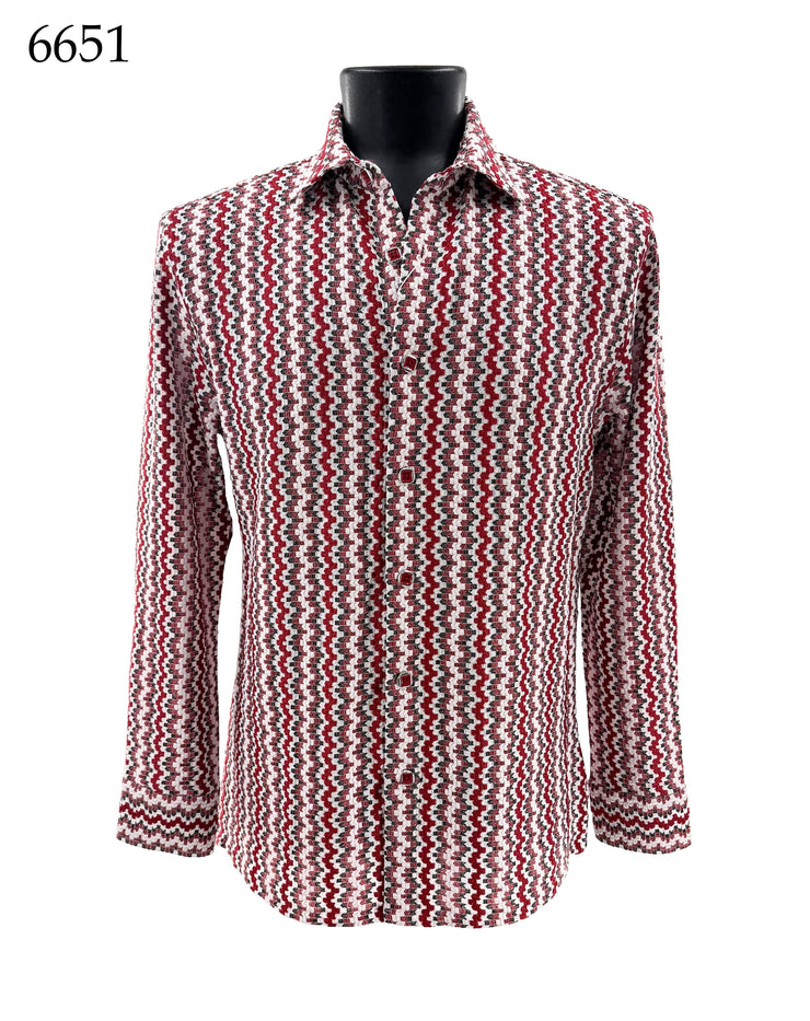 Bassiri Long Sleeve Button Down Casual Printed Men's Shirt - Chevron Red #6651