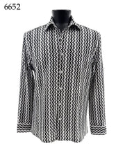 Bassiri Long Sleeve Button Down Casual Printed Men's Shirt - Chevron Black #6652