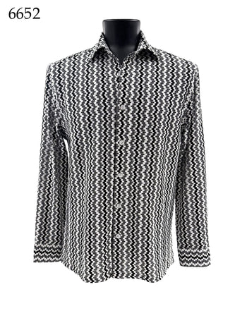 Bassiri Long Sleeve Button Down Casual Printed Men's Shirt - Chevron Black #6652
