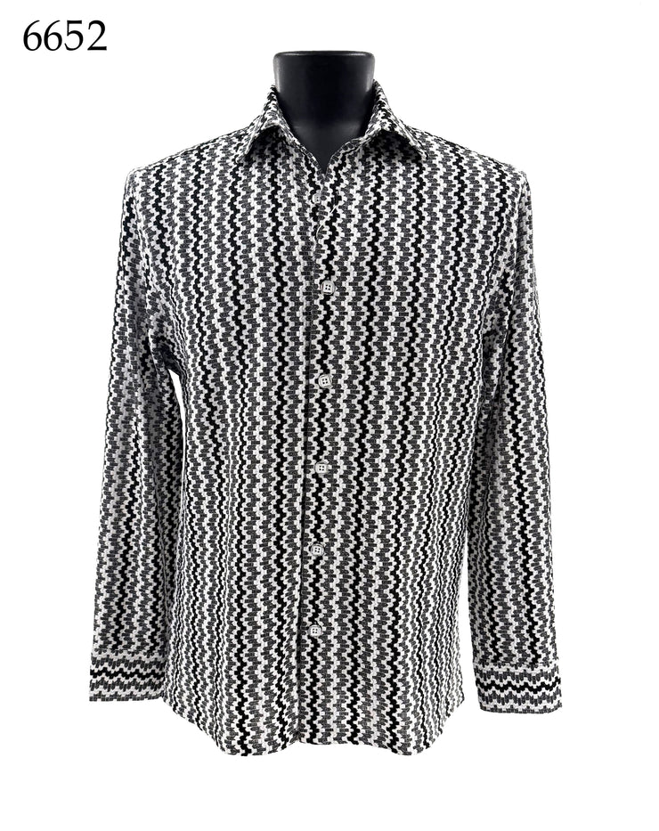 Bassiri Long Sleeve Button Down Casual Printed Men's Shirt - Chevron Black #6652