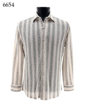 Bassiri Long Sleeve Button Down Casual Printed Men's Shirt - Stripes Cream #6654