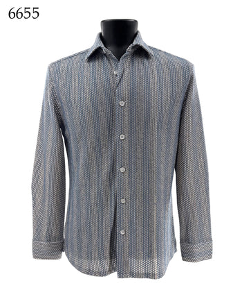 Bassiri Long Sleeve Button Down Casual Printed Men's Shirt - Stripes Blue #6655