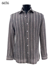 Bassiri Long Sleeve Button Down Casual Printed Men's Shirt - Stripes Black #6656