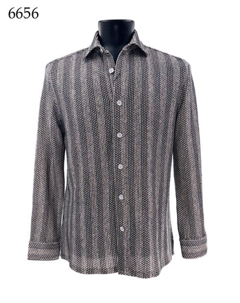 Bassiri Long Sleeve Button Down Casual Printed Men's Shirt - Stripes Black #6656