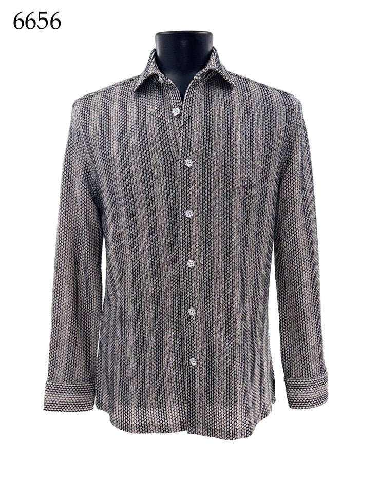 Bassiri Long Sleeve Button Down Casual Printed Men's Shirt - Stripes Black #6656