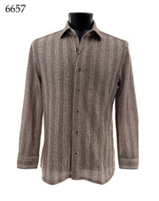 Bassiri Long Sleeve Button Down Casual Printed Men's Shirt - Stripes Brown #6657
