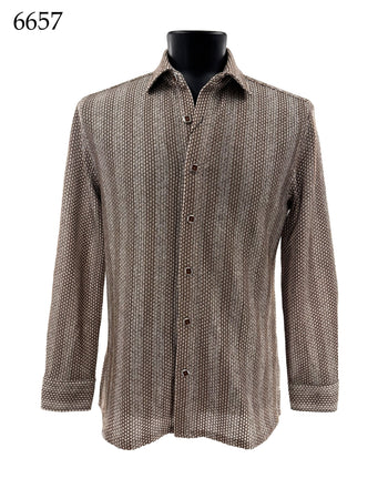 Bassiri Long Sleeve Button Down Casual Printed Men's Shirt - Stripes Brown #6657
