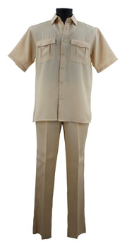 Bassiri 2pc Set Men's Short Sleeve Walking Suit - Solid Pattern Banana #A 138