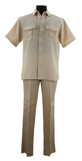 Bassiri 2pc Set Men's Short Sleeve Walking Suit - Solid Pattern Banana #A 138