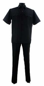 Bassiri 2pc Set Men's Short Sleeve Walking Suit - Solid Pattern Black #A 138
