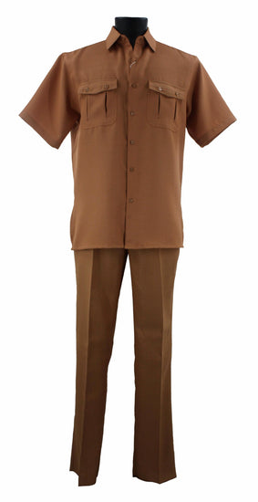 Bassiri 2pc Set Men's Short Sleeve Walking Suit - Solid Pattern Gold #A 138