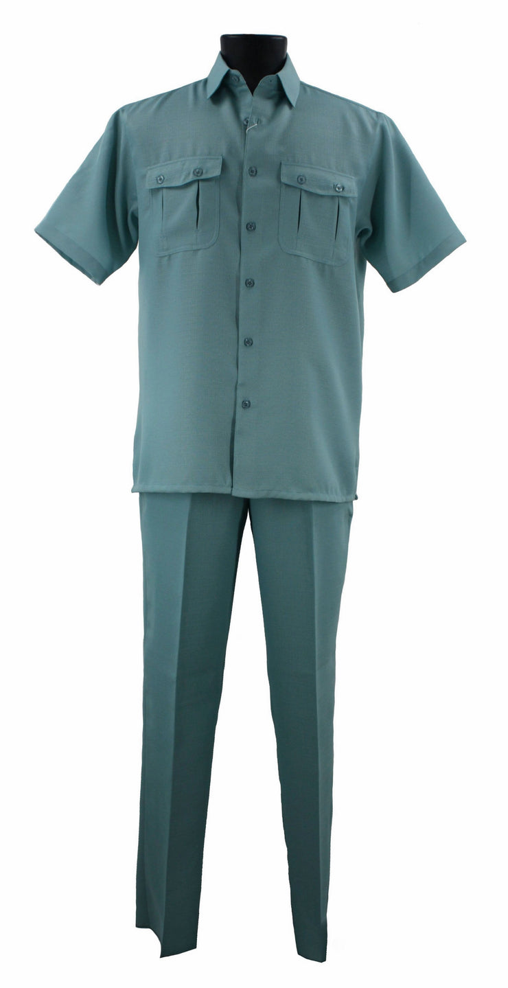 Bassiri 2pc Set Men's Short Sleeve Walking Suit - Solid Pattern Light Teal #A 138