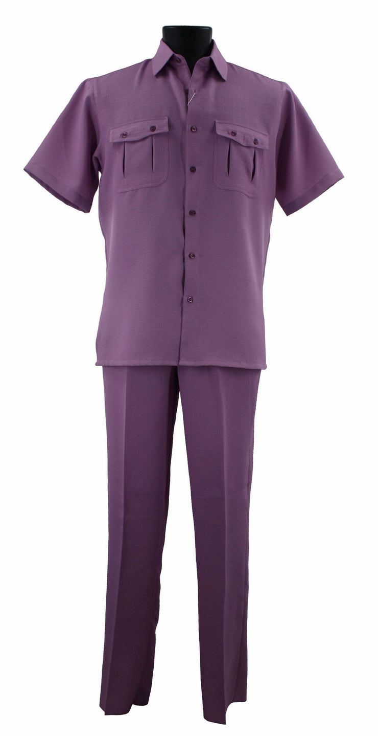 Bassiri 2pc Set Men's Short Sleeve Walking Suit - Solid Pattern Lilac #A 138