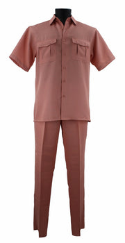 Bassiri 2pc Set Men's Short Sleeve Walking Suit - Solid Pattern Peach #A 138