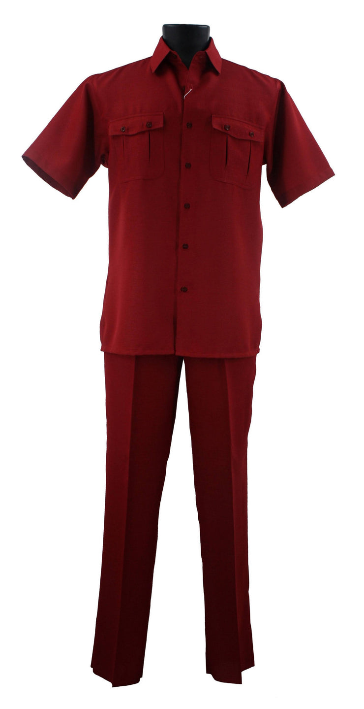 Bassiri 2pc Set Men's Short Sleeve Walking Suit - Solid Pattern Red #A 138