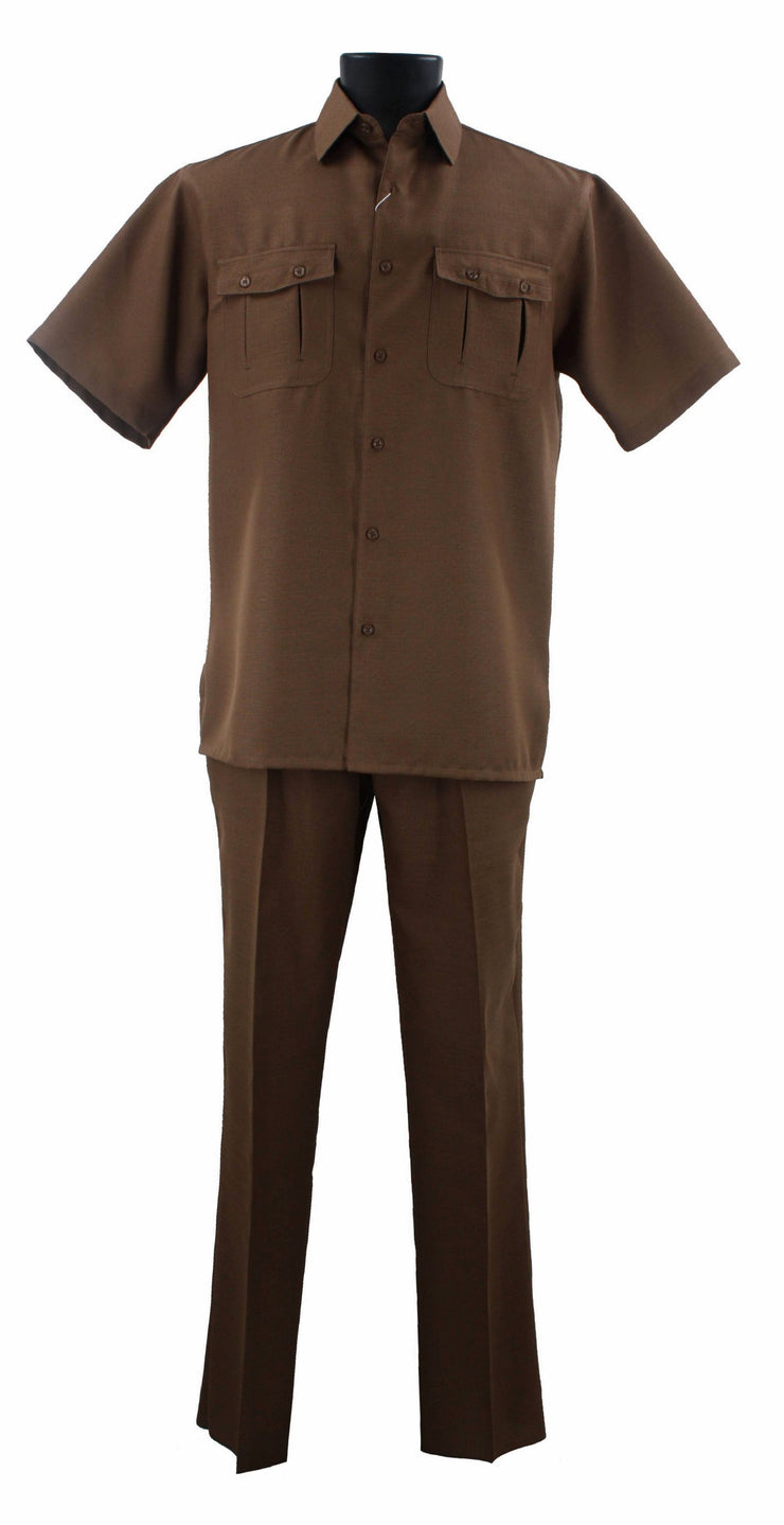 Bassiri 2pc Set Men's Short Sleeve Walking Suit - Solid Pattern Toast #A 138