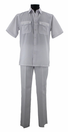 Bassiri 2pc Set Men's Short Sleeve Walking Suit - Solid Pattern White #A 138