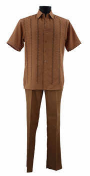 Bassiri 2pc Set Men's Short Sleeve Walking Suit - Lines Pattern Gold #A 139