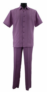 Bassiri 2pc Set Men's Short Sleeve Walking Suit - Lines Pattern Lilac #A 139