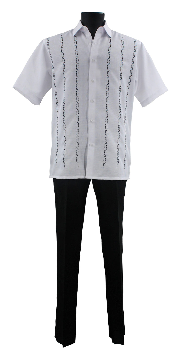 Bassiri 2pc Set Men's Short Sleeve Walking Suit - Lines Pattern White #A 139