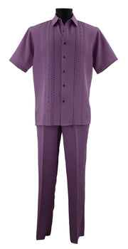 Bassiri 2pc Set Men's Short Sleeve Walking Suit - Dash Lines Pattern Lilac #A 140