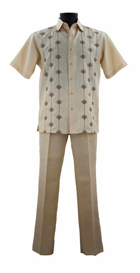 Bassiri 2pc Set Men's Short Sleeve Walking Suit -Vertical Shell Pattern Banana #A 141