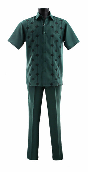 Bassiri 2pc Set Men's Short Sleeve Walking Suit -Vertical Shell Pattern Emerald #A 141