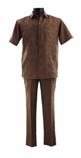 Bassiri 2pc Set Men's Short Sleeve Walking Suit -Vertical Shell Pattern Toast #A 141