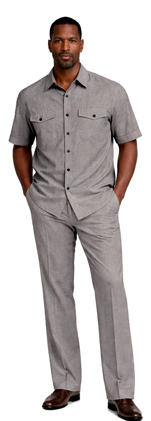 Bassiri 2pc Set Men's Short Sleeve Walking Suit - Solid Pattern Charcoal #A 145
