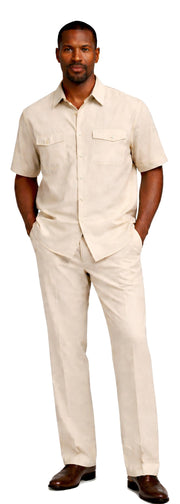 Bassiri 2pc Set Men's Short Sleeve Walking Suit - Solid Pattern Cream #A 145
