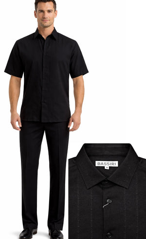 Bassiri 2pc Set Men's Short Sleeve Walking Suit - Arrow Lines Pattern Black #A 146