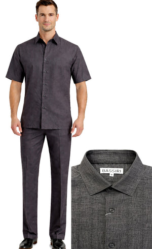 Bassiri 2pc Set Men's Short Sleeve Walking Suit - Arrow Lines Pattern Charcoal #A 146