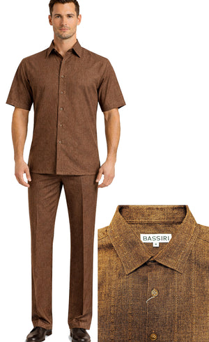 Bassiri 2pc Set Men's Short Sleeve Walking Suit - Arrow Lines Pattern Chocolate #A 146