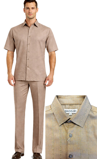 Bassiri 2pc Set Men's Short Sleeve Walking Suit - Arrow Lines Pattern Gold #A 146
