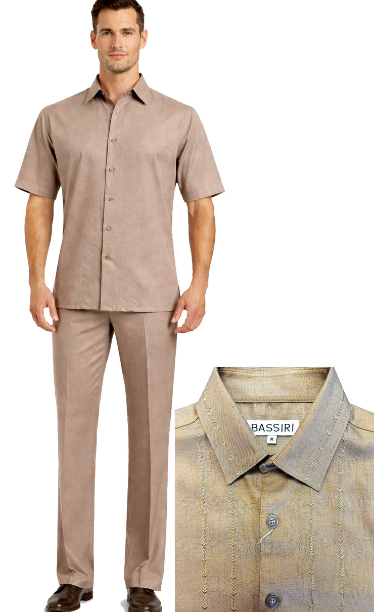 Bassiri 2pc Set Men's Short Sleeve Walking Suit - Arrow Lines Pattern Gold #A 146