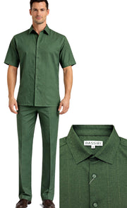 Bassiri 2pc Set Men's Short Sleeve Walking Suit - Arrow Lines Pattern Olive #A 146