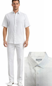 Bassiri 2pc Set Men's Short Sleeve Walking Suit - Arrow Lines Pattern White #A 146