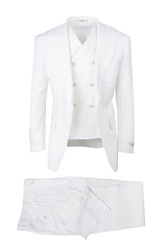 EST OFF-WHITE, Pure Wool, Wide Leg Suit & Vest by Tiglio Rosso