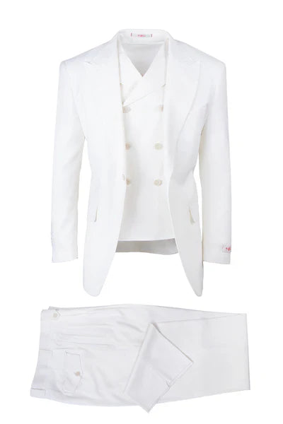 EST OFF-WHITE, Pure Wool, Wide Leg Suit & Vest by Tiglio Rosso