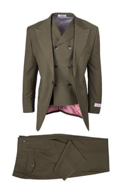 EST OLIVE, Pure Wool, Wide Leg Suit & Vest by Tiglio Rosso