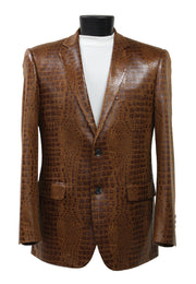 Bassiri Two Button Single Breasted Men's Blazer - Crocodile Pattern Cognac #J 1041