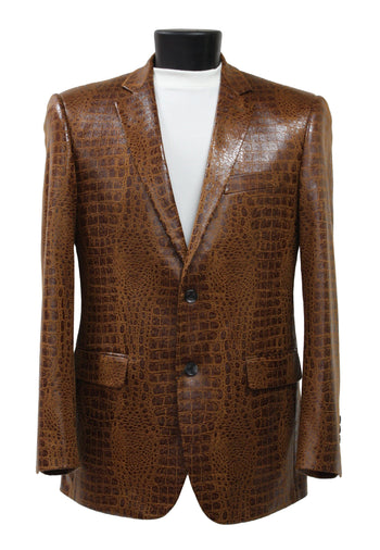 Bassiri Two Button Single Breasted Men's Blazer - Crocodile Pattern Cognac #J 1041