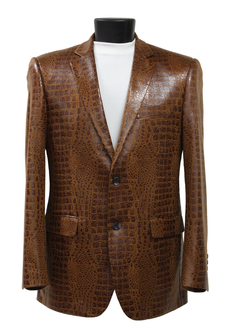 Bassiri Two Button Single Breasted Men's Blazer - Crocodile Pattern Cognac #J 1041