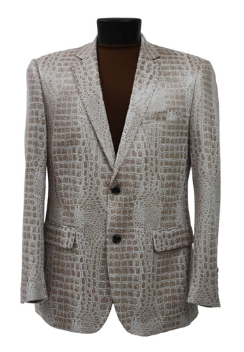 Bassiri Two Button Single Breasted Men's Blazer - Crocodile Pattern Cream #J 1041