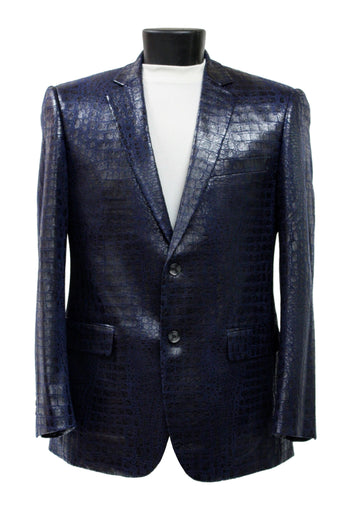 Bassiri Two Button Single Breasted Men's Blazer - Crocodile Pattern Navy #J 1041