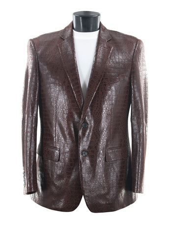 Bassiri Two Button Single Breasted Men's Blazer - Crocodile Pattern Brown #J 1041