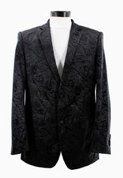 Bassiri Two Button Single Breasted Men's Blazer - Floral Velvet Pattern Black #J 1044