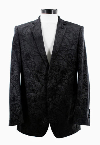 Bassiri Two Button Single Breasted Men's Blazer - Floral Velvet Pattern Black #J 1044